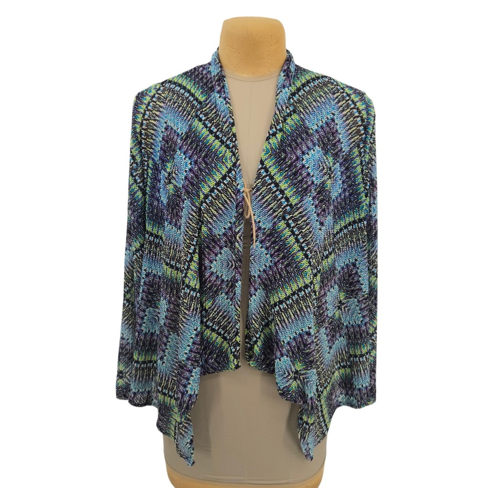 Chico's Cardigan Sweater Women Size 3 Waterfall Geometric Open Front Lightweight